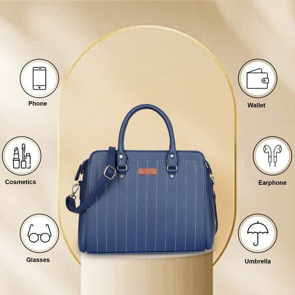 Women’s Vegan Leather Blue Top-Handle Handbag | Crossbody Sling Bag, Purse - Picture 4 of 11